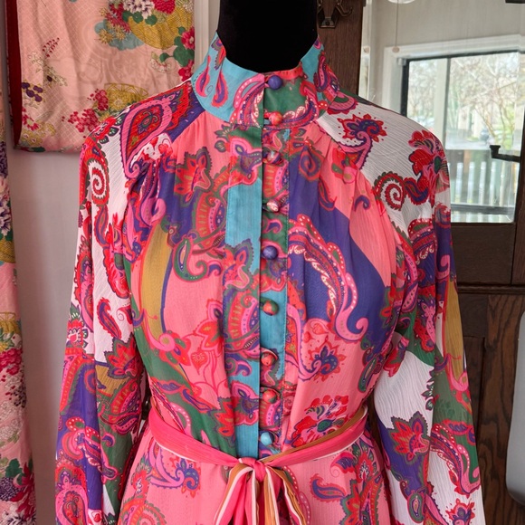 L'ATISTE Teal and Coral Paisley Print Dress - Picture 4 of 7